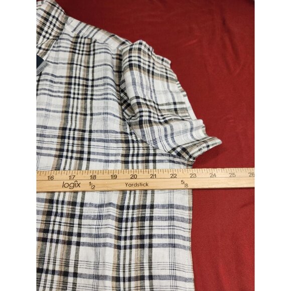 Perry Ellis Mens Size L Shirt Linen Plaid Short Sleeves button up New --21 - Picture 4 of 8